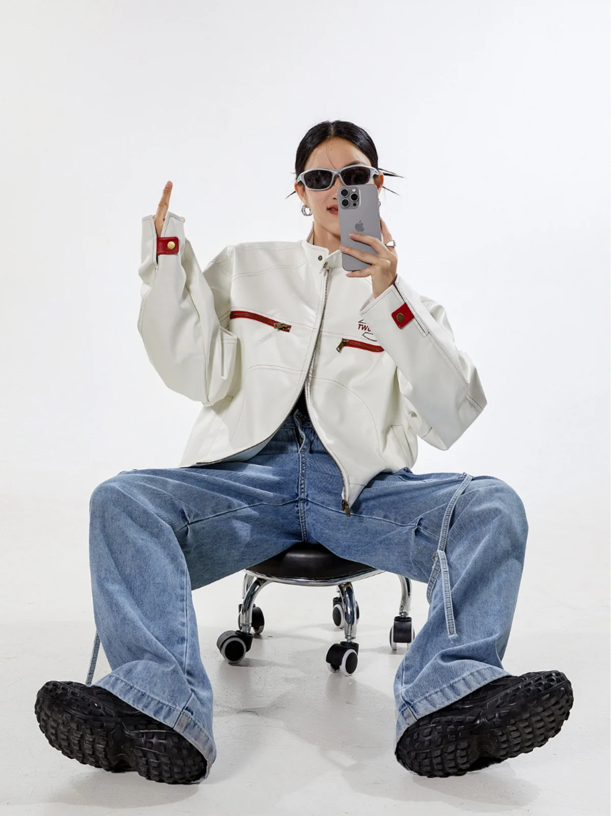 Retro americano sle ort couro pu jaet motocicleta blusão spor casual high street outerwear para meninas da moda