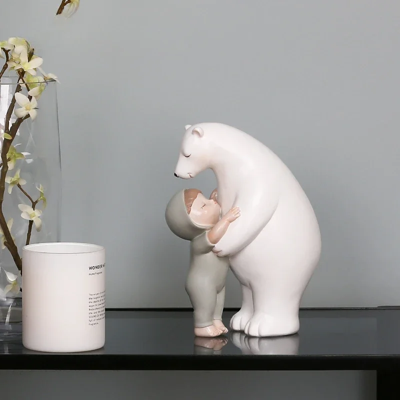 Polar Bear Embracing Cute Baby Resin Craft Decoration for Children's Cute Home, Bedroom Soft Decoration