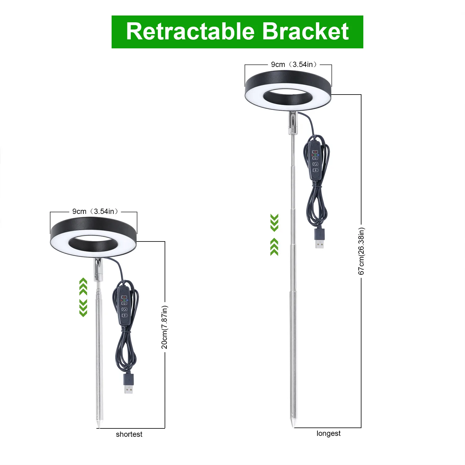 مصباح نمو نباتي كامل الطيف LED، ارتفاع قابل للتعديل 3H/9H/12H مصباح مكتبي يعمل بمنفذ USB، مناسب للأعشاب، إلخ