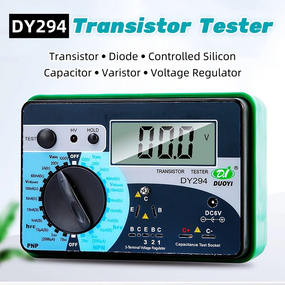 

DY294 Multifunction Digital Transistor Tester Semiconductor Diode Triode 1000V Reverse AC DC Voltage Capacitance FET SCR Tester