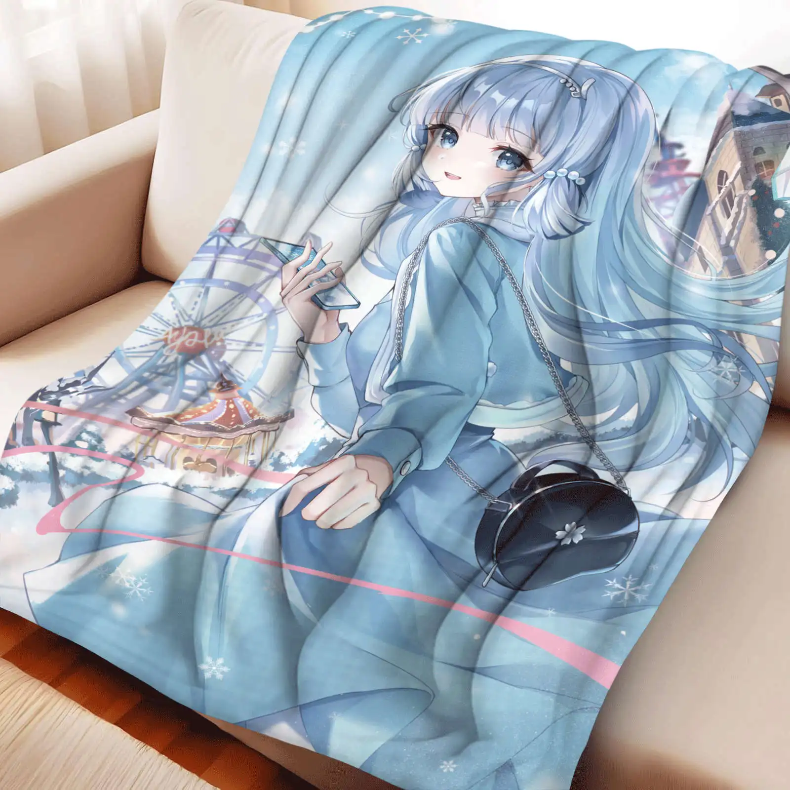 Kamisato Ayaka Flannel Soft Throw Blanket for Home Bedroom Bed Sofa Picnic Travel Office Cover Blanket Kids