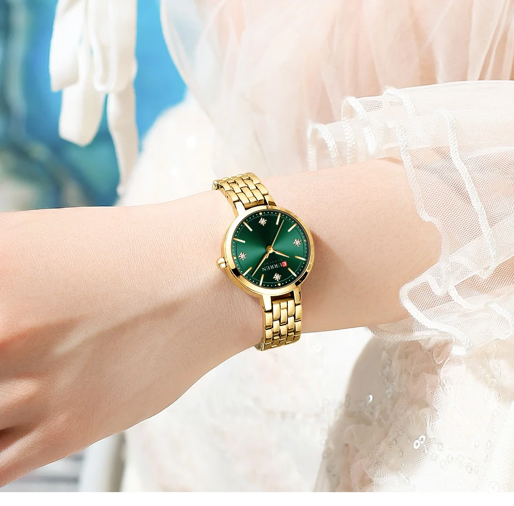 CURREN Damen Minimalistische Dünne Armbanduhr mit Funkelnden Strasssteinen, Luxuriöse Quarzuhr als Geschenk für Sie – Detail 10