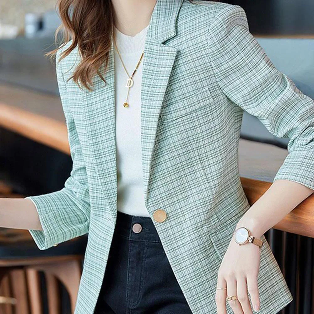 

Модный женский пиджак/жакет на весну-осень 2026: НОВИНКА! Элитная повседневная куртка в клетку в корейском стиле, высоко оцененная покупателями.