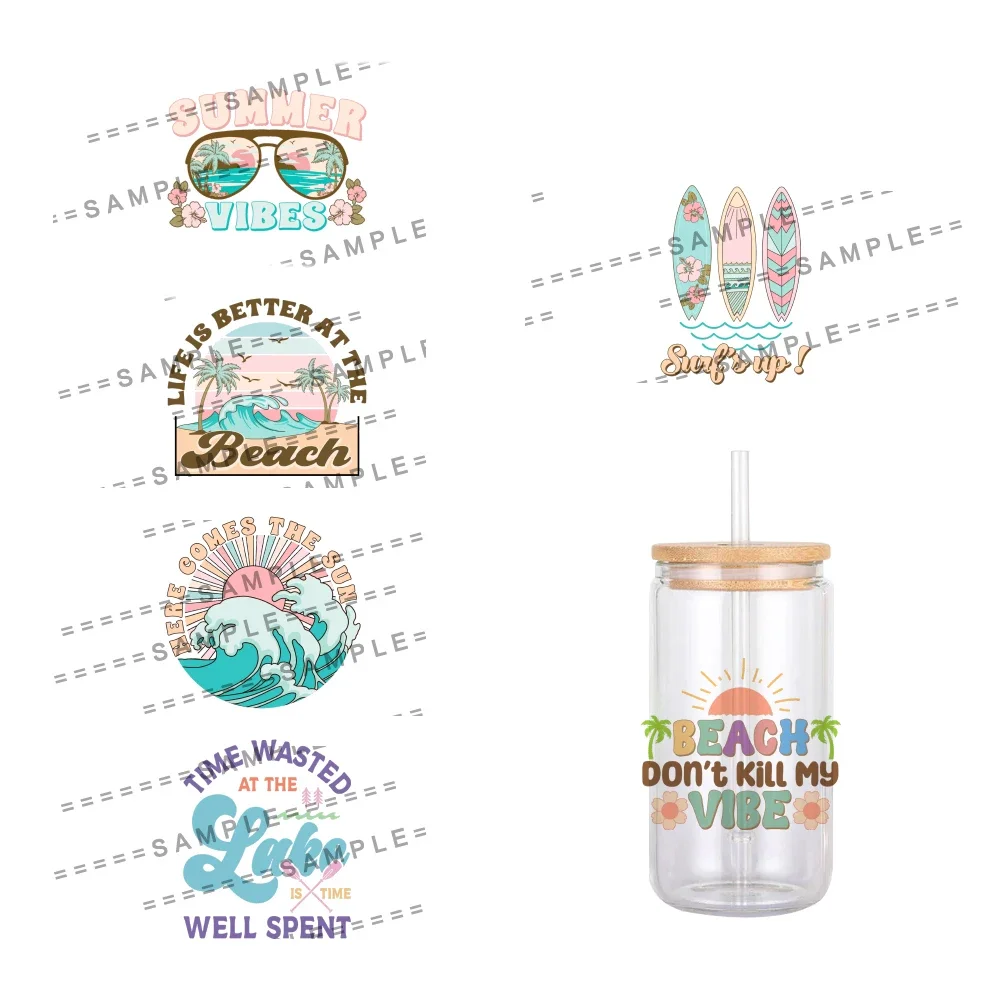 

Lovely Pattern Summer Style UV DTF Transfer Sticker Waterproof Transfers Decals For 16oz Glass Cup Wrap Stickers 11x12cm