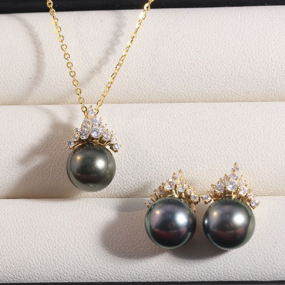 

Подвеска из натурального жемчуга AAAA10-11 мм с черным таити, 18 дюймов + серьги 925 s