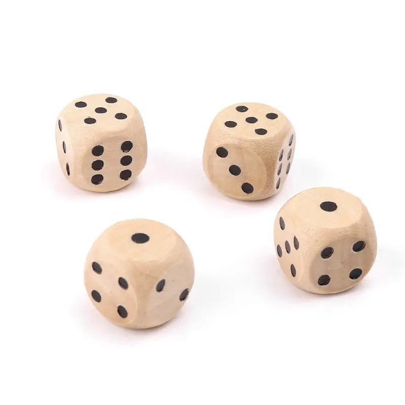 10x 14mm 6 Sided D6 Faces Wooden Dots Cubes Round Corner Kid Digital Dices