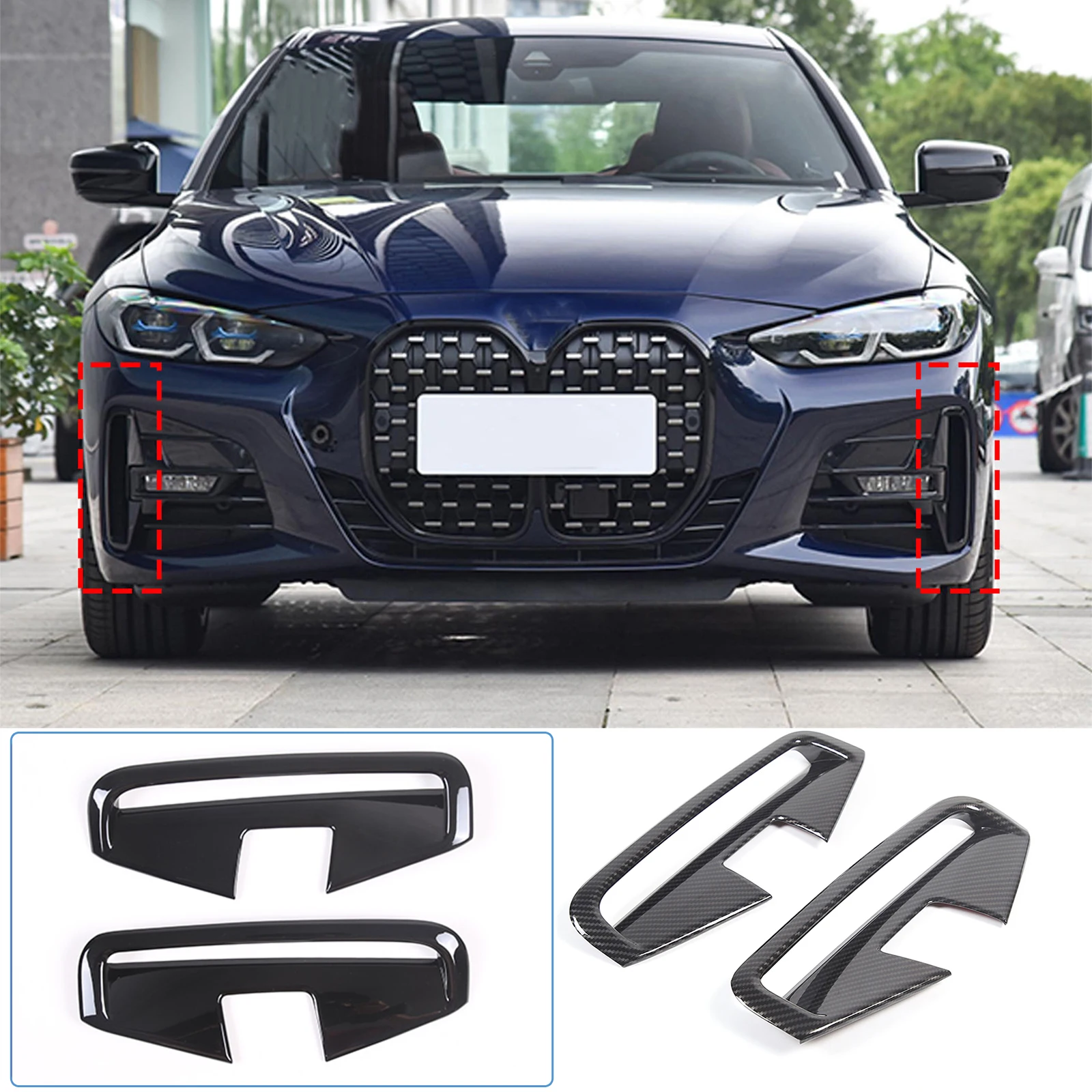 

For BMW 4 Series G22 G23 2021-2023 ABS Carbon Fiber/Black Front Fog Light Frame Cover Trim Stickers Car Exterior panel