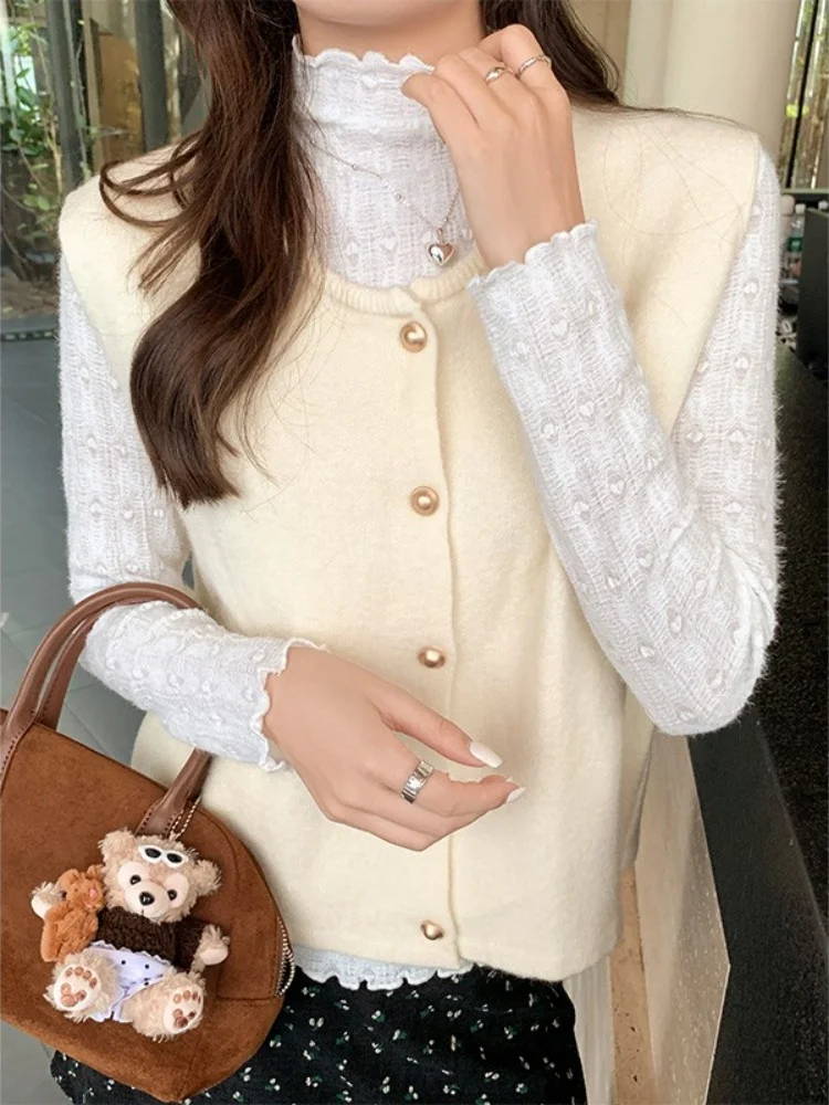 

Корейский вязаный жилет на одной пуговице для женщин, новинка весенней коллекции, многослойный, свободного кроя, на пуговицах, для ношения под одеждой