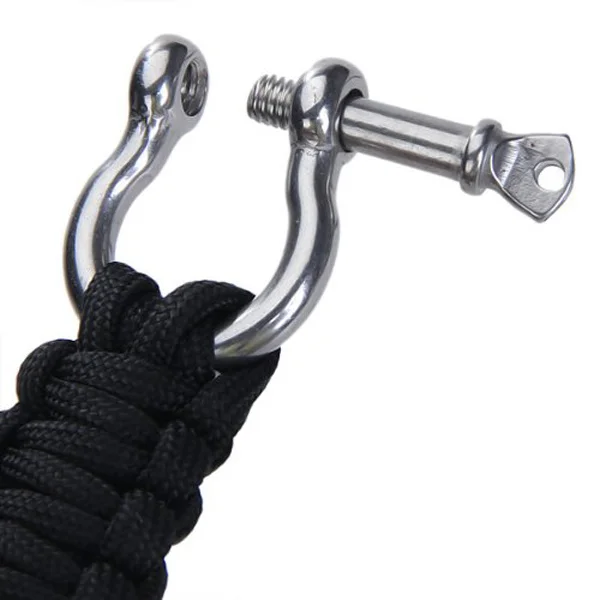 

Outdoor Survival Bracelet Knitted Parachute Cord 7 Durable Polyester Cords Steel Shackle Load 190kg Emergency Rope Black