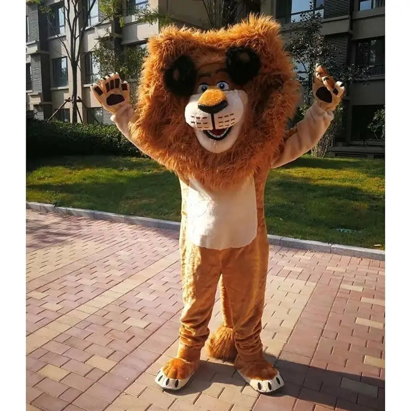 Neues Löwen-Maskottchen-Kostüm Plüsch Afrikanischer Alex Giraffen-Cosplay Erwachsenen-Tierkostüm Halloween Karneval Bühnenshow Requisiten Party