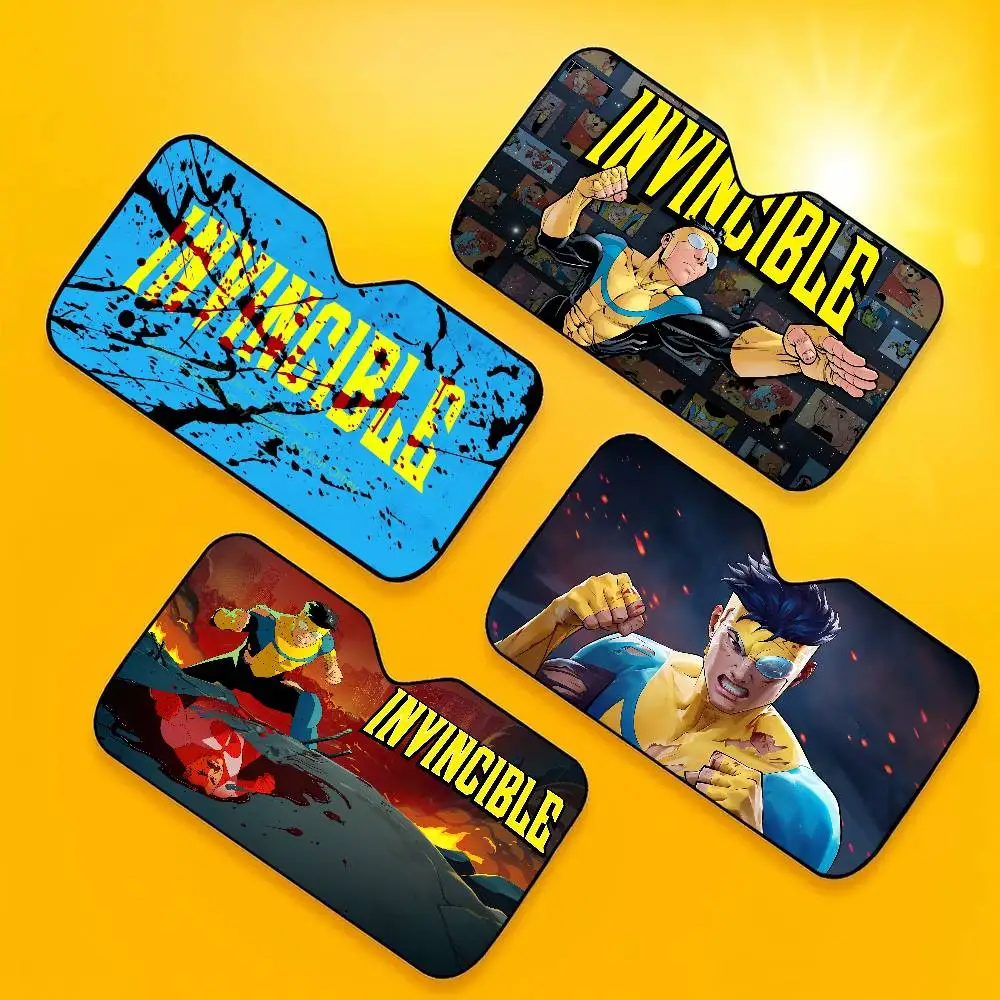 Popular Superhero I-Invincible Car Windshield Funny Sun Shade Foldable UV Ray Sun Visor Protector Sunshade for Front Window