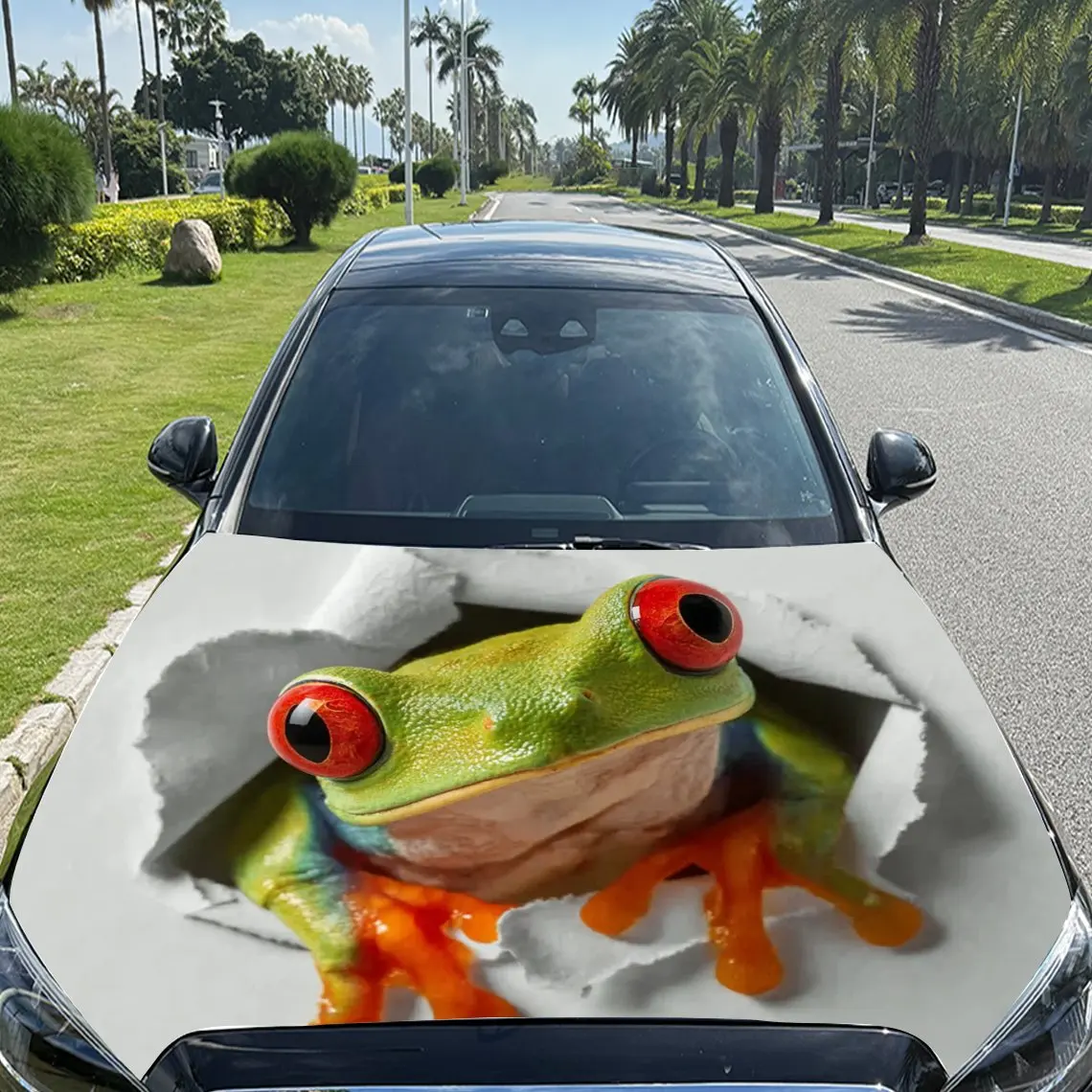 غطاء سيارة من الفينيل بنمط الضفدع اللطيف مقاوم للأشعة فوق البنفسجية، ملصقات زخرفية سهلة الاستخدام، مناسبة للشاحنات وسيارات الدفع الرباعي - متين، وات #3