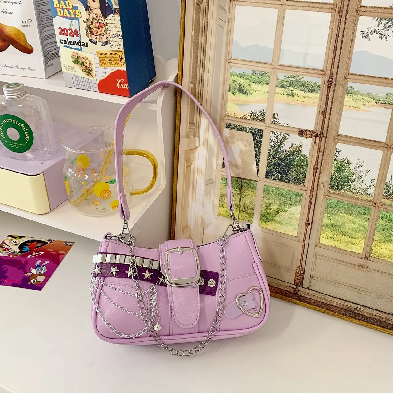 Y2K Süße Kühlen frauen Unterarm Tasche Heiße Mädchen Rosa Schulter Taschen Messenger Tasche Retro Design Weiblichen Kette Geldbörse Achselhöhle handtaschen – Detail 6