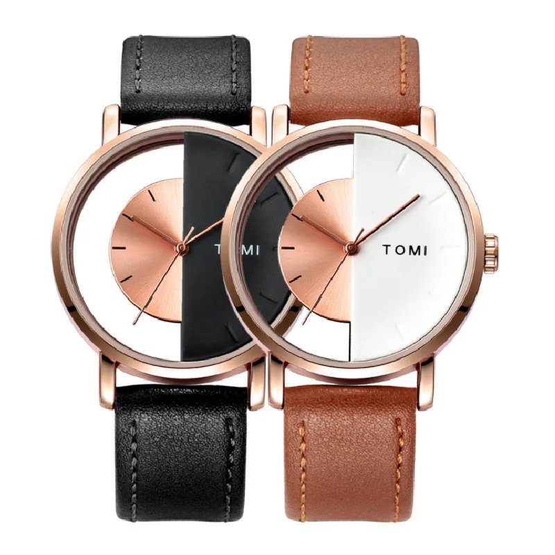 UTHAI Watch For Men Hollow Out Design Perspective Couple Watches Waterproof Clock Leather Strap Women Fashion Quartz Wristwatch