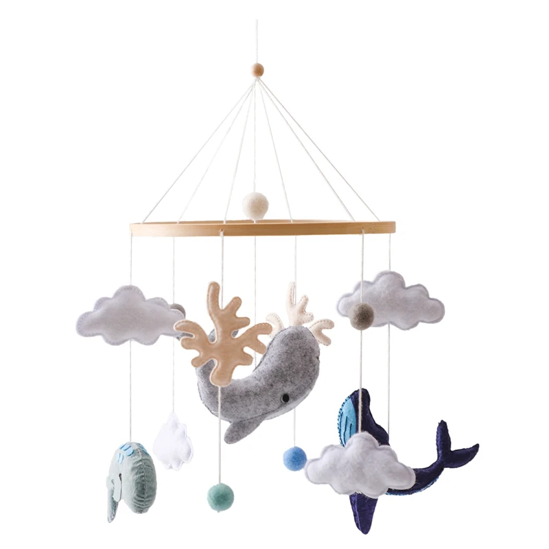 Wooden Baby Rattles Soft Felt Sea Animal Whale Scallop Cloud Hanging Pendant Bed Bell Mobile Crib Montessori Toys For Kids Gift