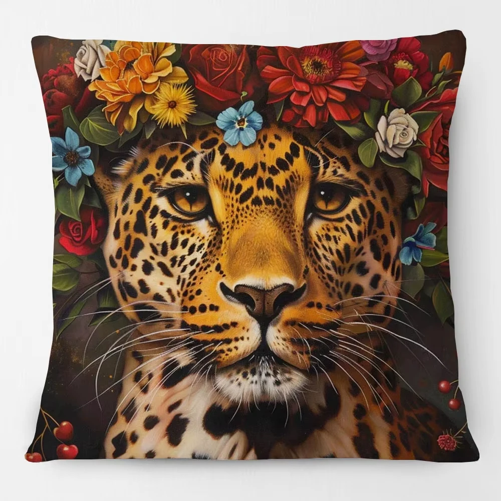 Elegant Giraffe Flamingo Female Leopard Animals Portrait Pillow Cover Room Decor Cushion Cover Sofa Pillowcases  Decoration