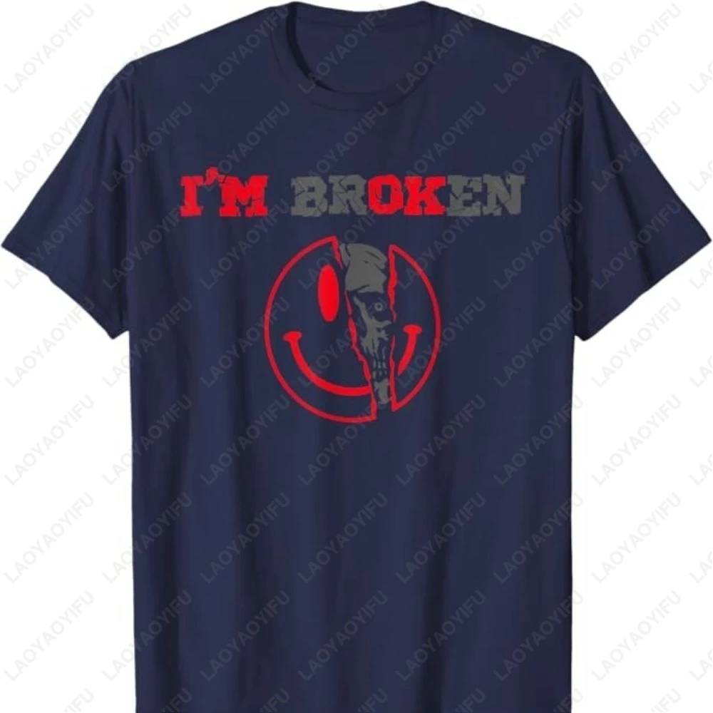 Confused Smile I'm Broken Invisible Illness I Am Ok Broken T-Shirt Abstract Broken Heart Art Cotton Tee Invisible Illness