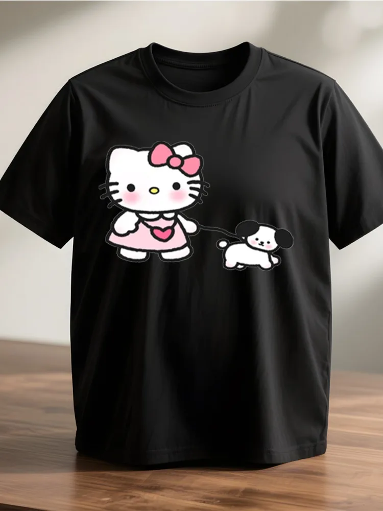 

Женская футболка с принтом Hello Kitty Street Art, хлопковая облегающая футболка с коротким рукавом и круглым вырезом, идеально подходящая для повседневной носки с игривым дизайном