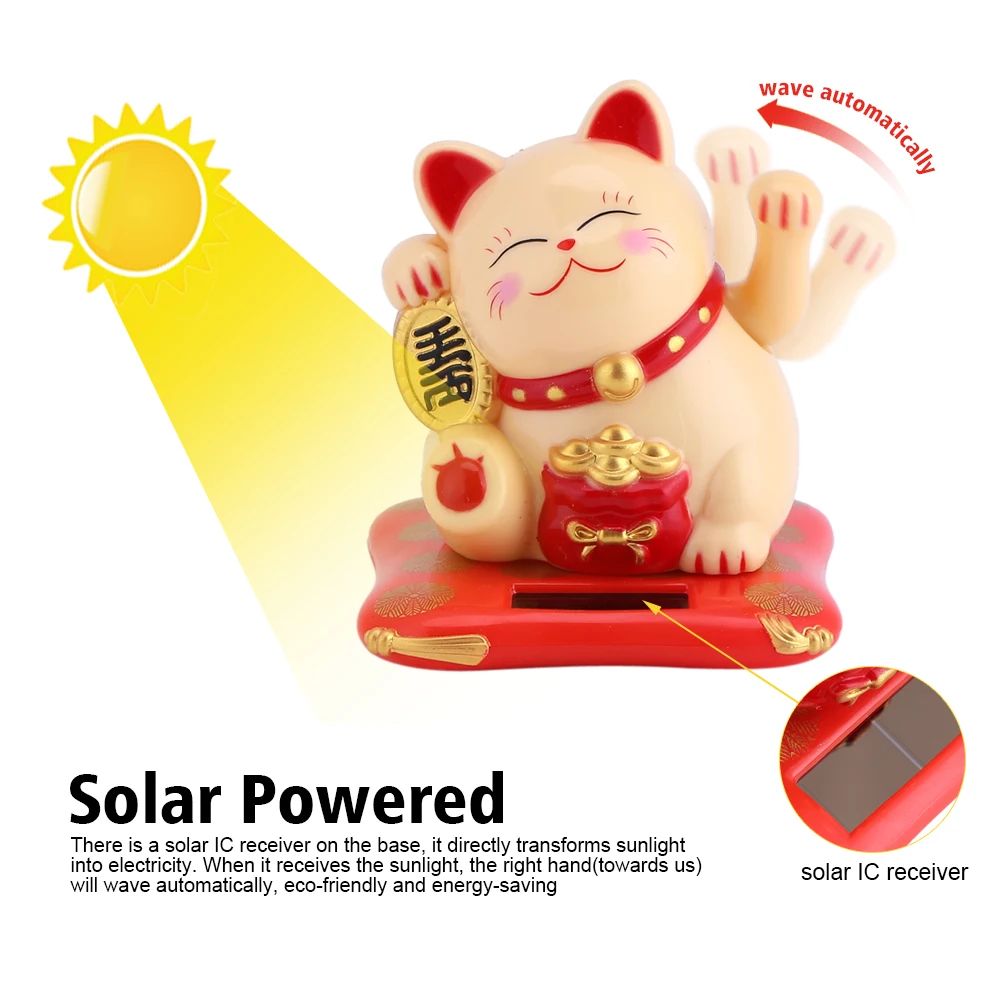 Gato Solar de la suerte que agita, alimentada por energía Solar, lindo gato que agita, buena suerte, riqueza, acogedor, pantalla para el hogar, decoración del coche