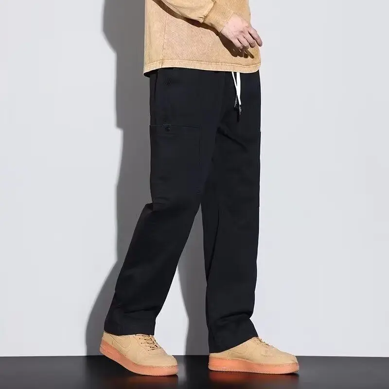 Modne amerykańskie spodnie retro casual męskie w stylu high street, stylowe, uniwersalne, robocze, z prostymi nogawkami.