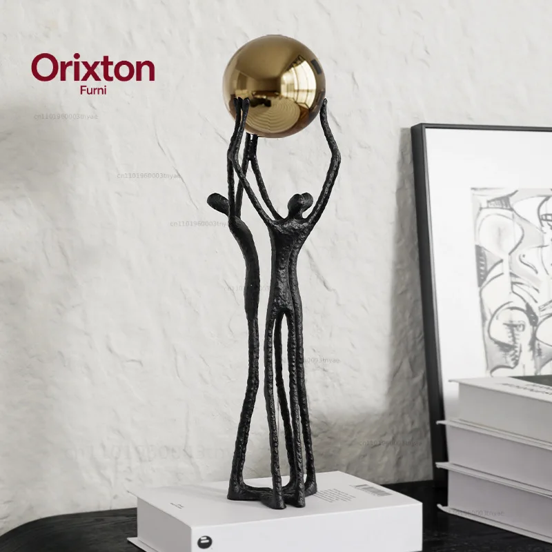 Metal Handicrafts Simulated Human Figure Sculpture Golden Ball Ball-bearer Figurine Metal Figurine Home Decoration Accessories