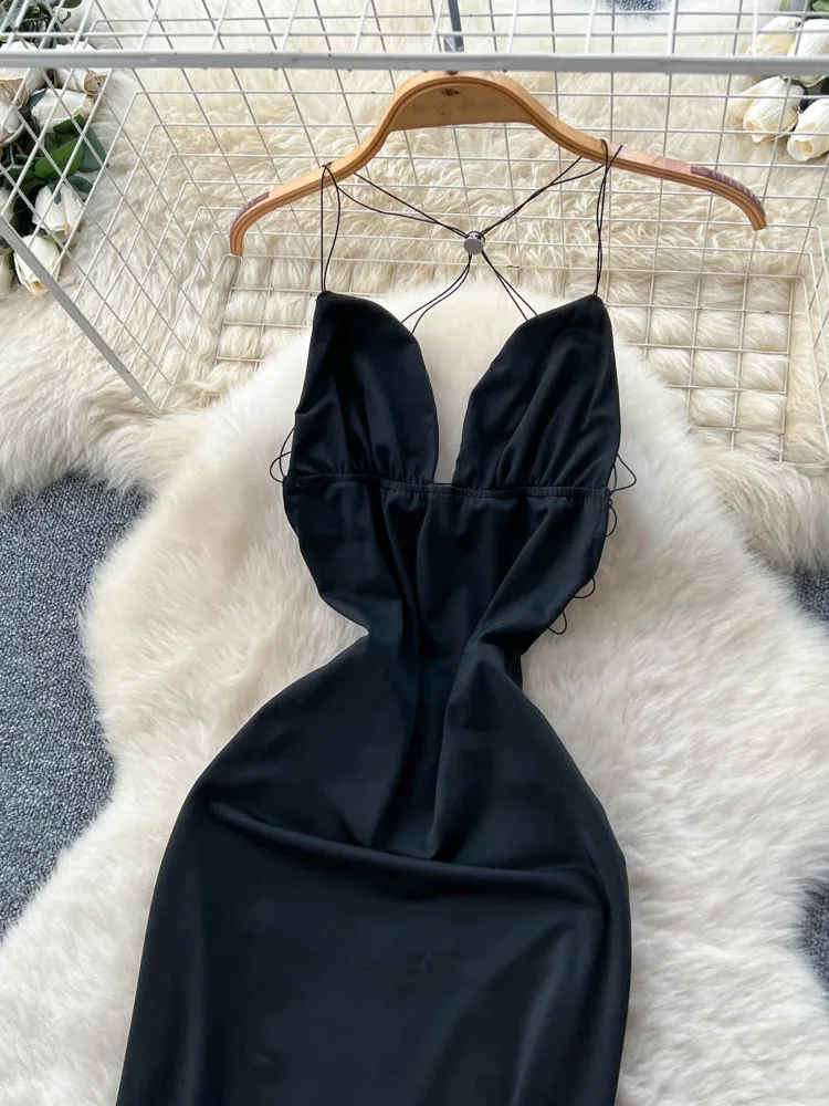 Sexy hangende ne-riem Dr ow borstomslag taille slim fit bal bla Dr hoge taille polyestervezel zomer Dr