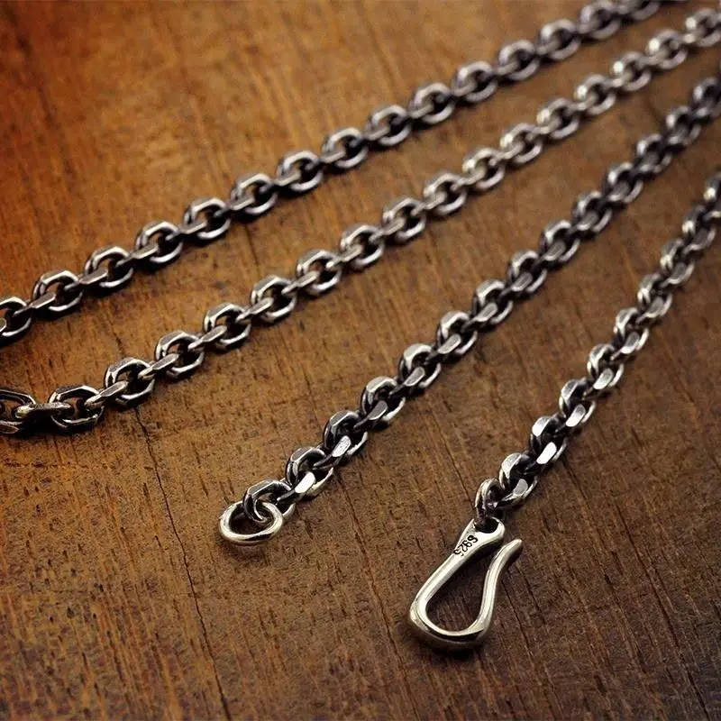  Hallmarked S925 فضة التايلاندية نمط القرن قلادة خمر الشارع الشهير قابل للتعديل المختنق للجنسين طبقات المجوهرات العتيقة #1