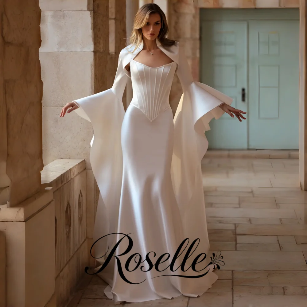 ROSELLE Modern V-Neck Mermaid Wedding Dress Detachable Jacket With Long Flare Sleeve 2026 Bridal Customized свадебное платье