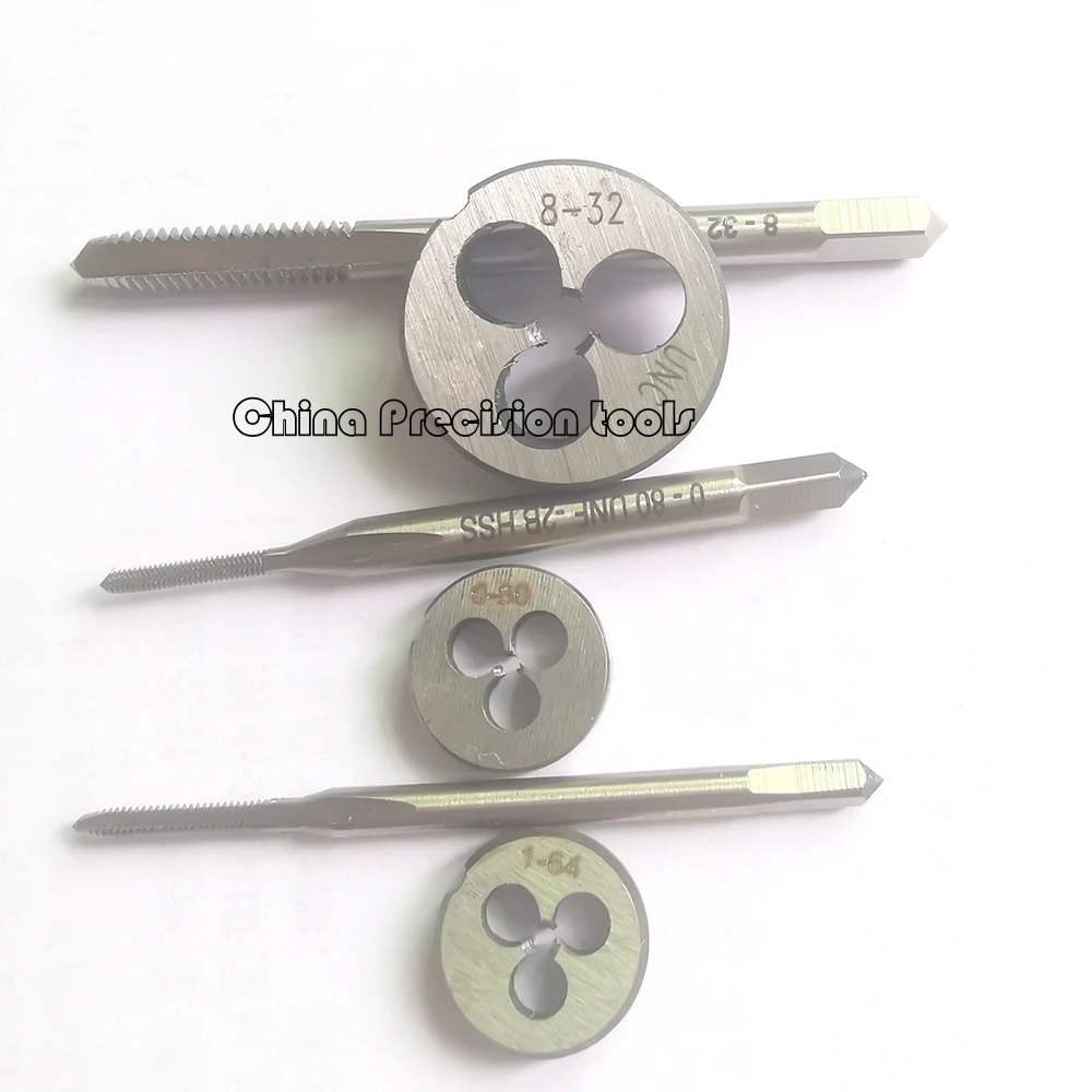 2 pezzi HSS unificated thread tap and die set UNC UN #0-80 #1-64 #2-56 #4-40 5-40 6-32 8-32 10-24 12-24 rubinetti a flauto dritto matrici rotonde