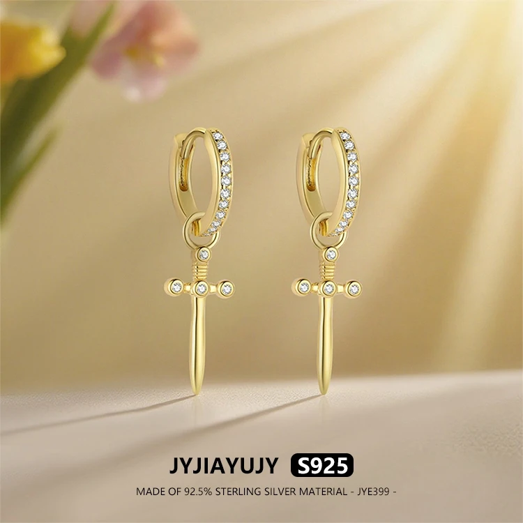 

JYJIAYUJY 100% Whole Original Sterling Silver S925 Drop Earrings In Stock Cross Shaped Sword Fashion Jewelry Gift Daily JYE399