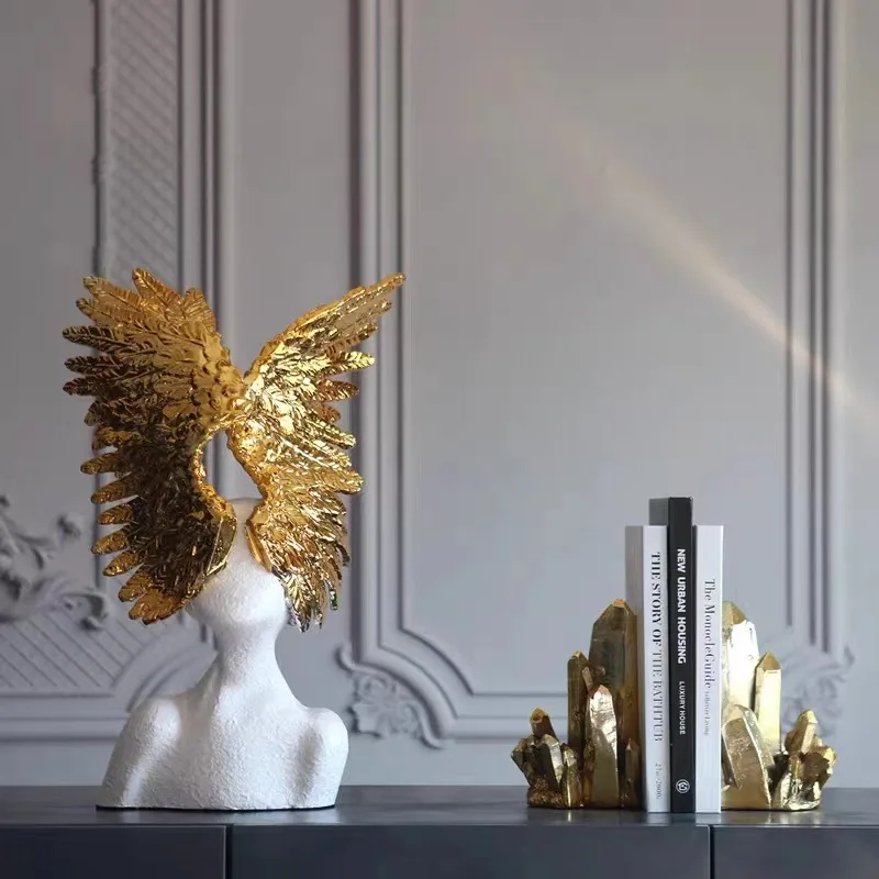 22-Inch Archangel Wings Figure Sculpture Decoration Office Living Room Desktop Home Resin Decoration
