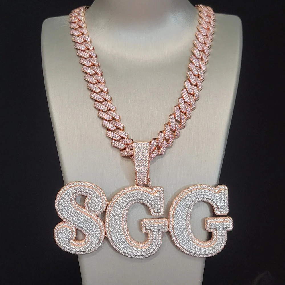 Personalized Custom Iced Out Letter&Numbers Pendant Chain Luxury 13MM Cuban Link Chain Hip Hop Necklace Jewelry For Men Birthday