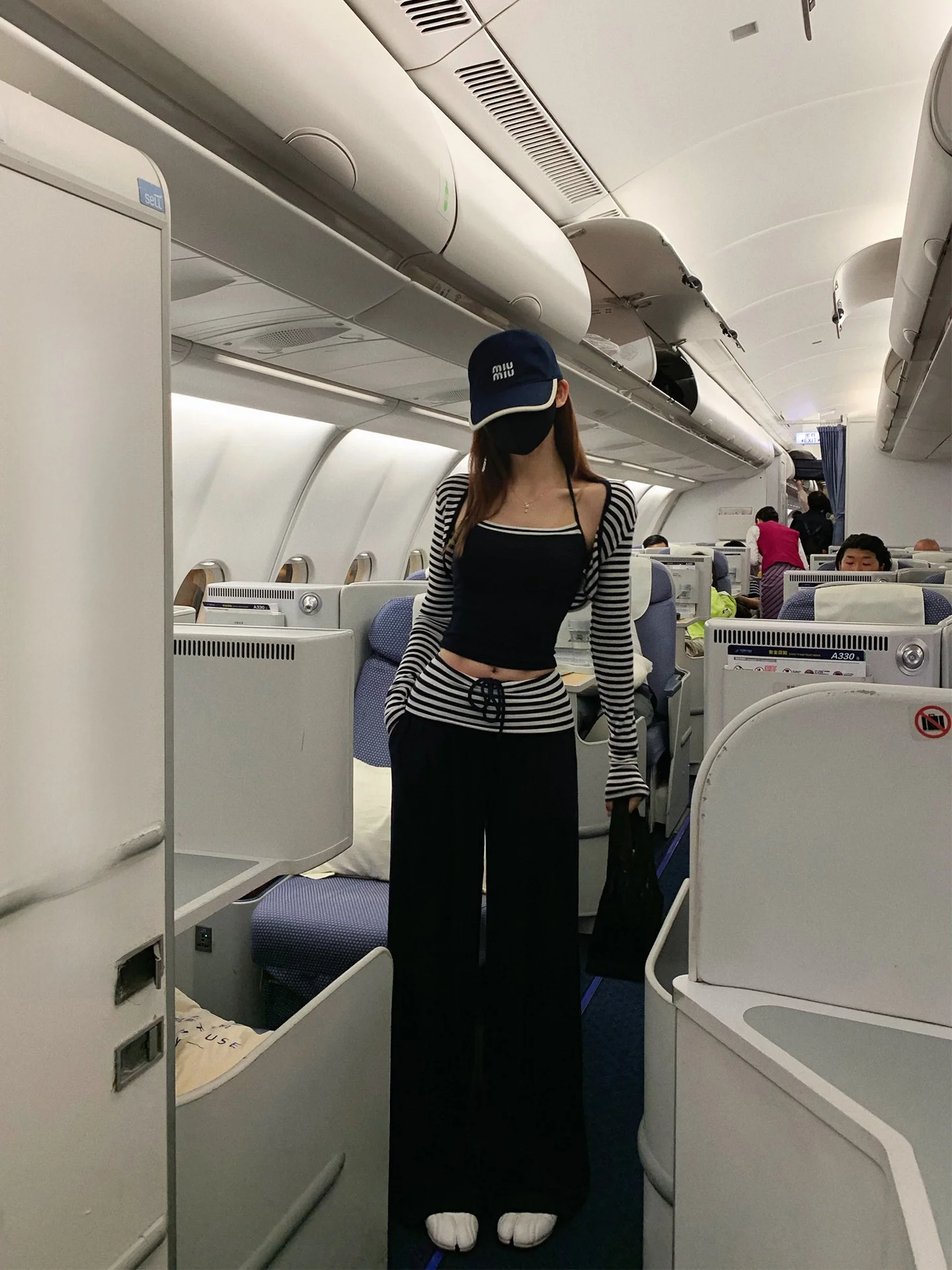 

Lililiwj Airport Themed Three-Piece Set Original Stripe Casual Style High Waist Long Pants Summer Fashion Women's Ensemble
