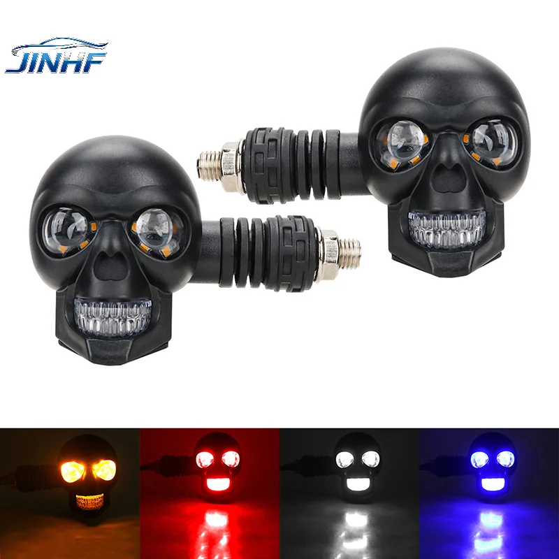

2Pcs Dual Color Moto LED Skull Shape Waterproof Fog Light Turn Signal Auxiliary Headlights ATV Scooter For Racer Spotlight