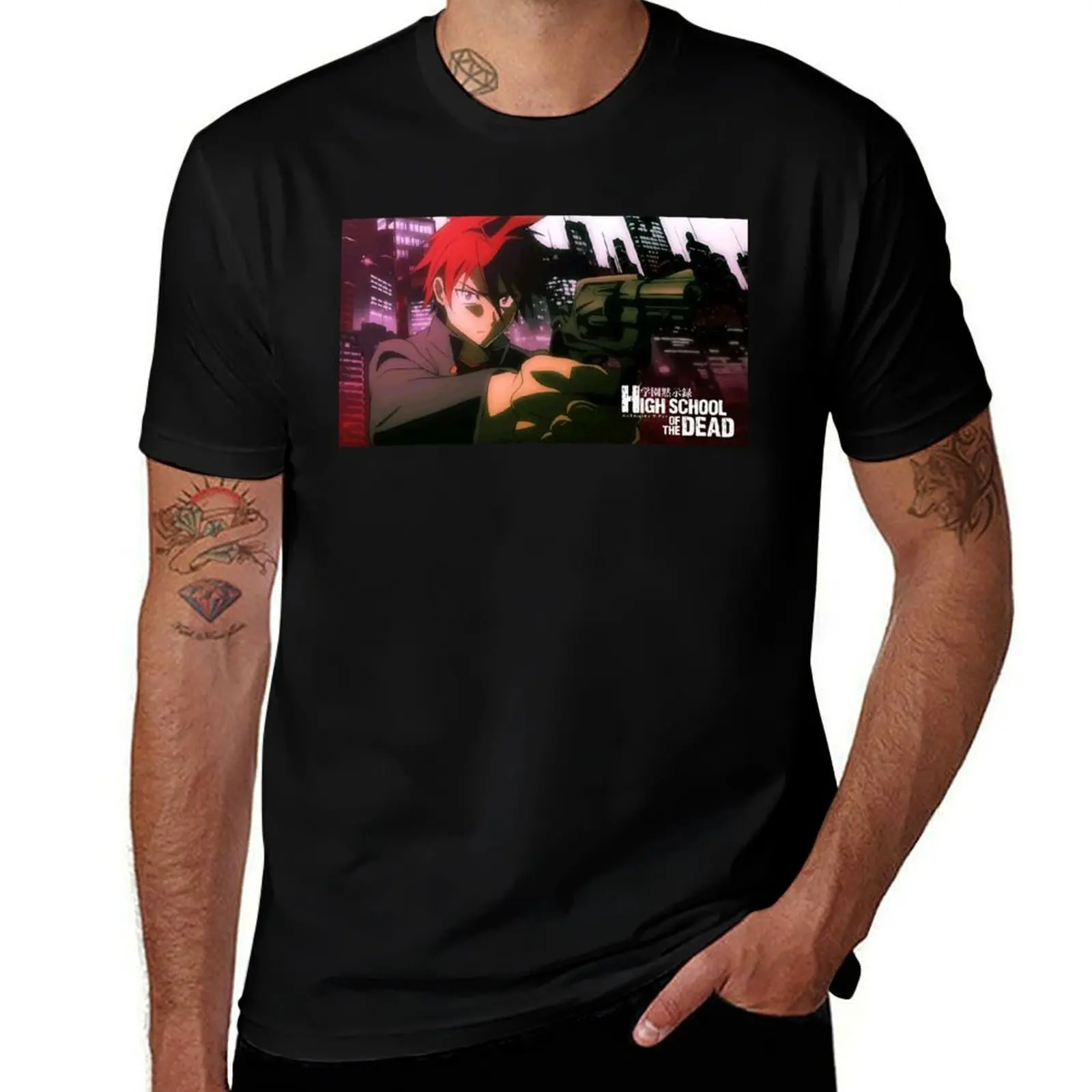 

High School of the Dead #5 T-Shirt Simple Solid Color Crew Neck Tee