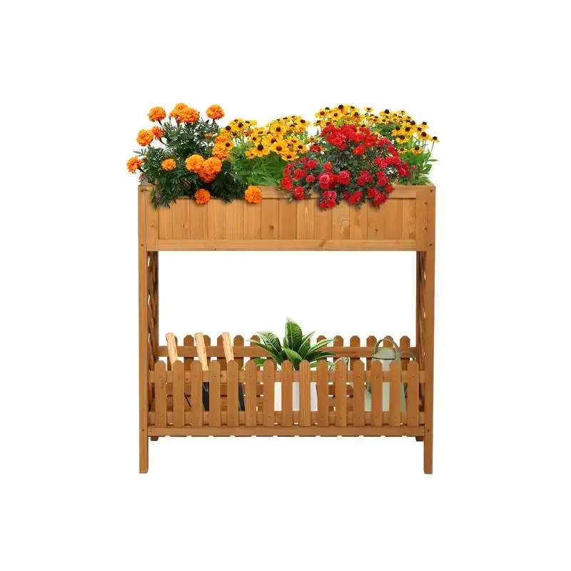 Wooden Planter Box with Storage Shelf for Indoor/Outdoor Use, Durable, Stylish Garden Organizer, Perfect for Planting Herbs,