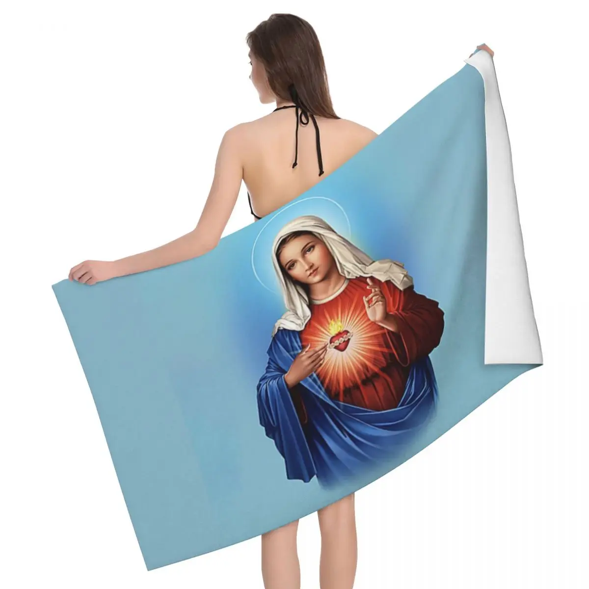 Custom Holy Heart Of Mary Beach Towel Quick Dry Christianity Virgin Mary Super Soft Microfiber Shower Sauna Towels