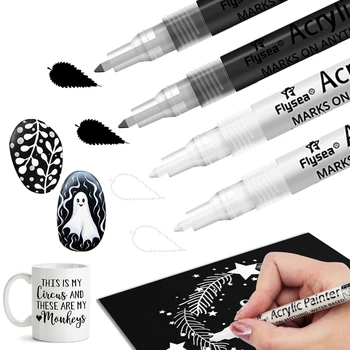 Caneta de tinta preta e branca, canetas marcadoras acrílicas de ponta extra fina para madeira, rock, plástico, vidro, pedra, metal, tela, cerâmica, tinta opaca