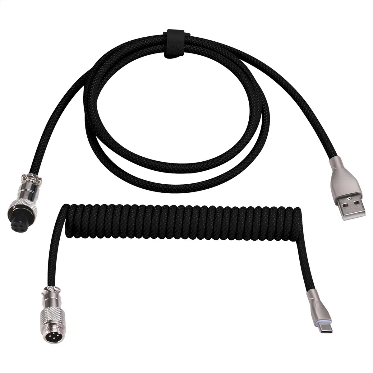 Efficient USB C Coiled Keyboard Cable Braided Mechanical Keyboard Cable With Detachable Metal Aviator Cord 1.5M USB-C To USB-A