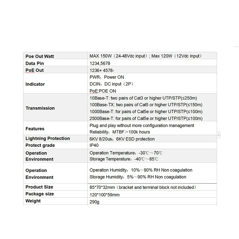 Для антенны Starlink 2,5G Starlink POE-инжектор для V2/V3 48 В повышающий выход 150 Вт POE Поддержка двойного источника питания переменного и постоянного тока