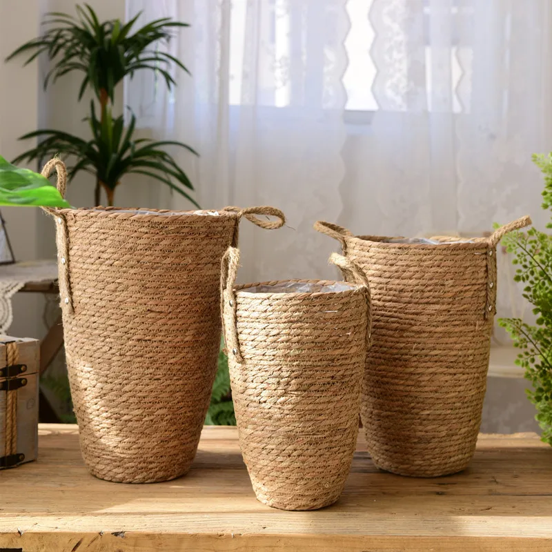 

Nordic grass woven flower basket large vase ornament living room flower arrangement gypsy dried flowers modern simple rattan