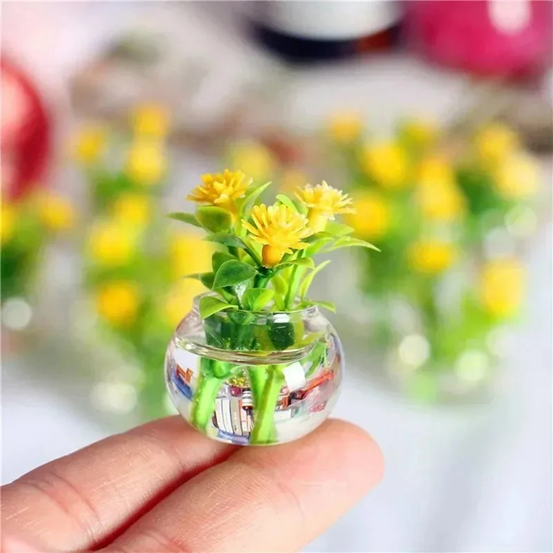 1:12 Scale Dollhouse Miniature Green Potted Plants Simulation Greenery Ornaments for Mini Home Decoration