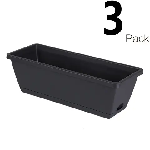 3 Pieces Window Box Planter Rectangle Plant Containers Decors with Drainage Holes Flower Pot Plant Pot for Outdoor Garden Home