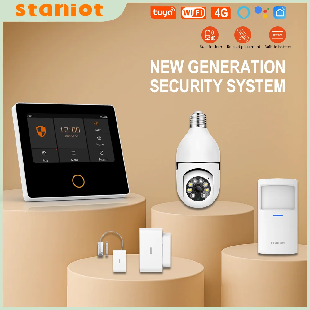 Staniot sistema de alarme segurança 4g inteligente tuya 433mhz sensor janela porta detector vazamento água sem fio proteção segurança em casa