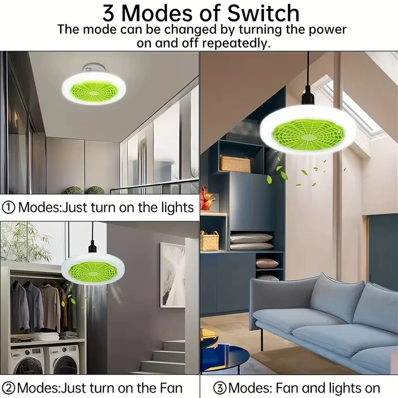 E27 Ceiling Fan Lamp 30W with Remote Control Integrated LED Fan Light Removable Design for Living Room Dining Room Bedroom