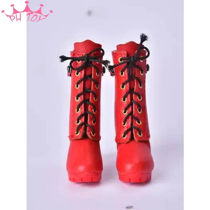 1/6 Scale Female Soldier Lace Up Hollowed Boots Pu Leather Mid-calf Boots Model for 12