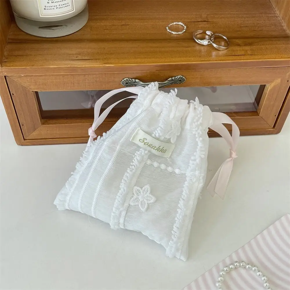 

Solid Color Lace Drawstring Storage Bag Small Cloth Bag Portable Cloth Handbag Sundries Storage Large Capacity Makeup Bag Female