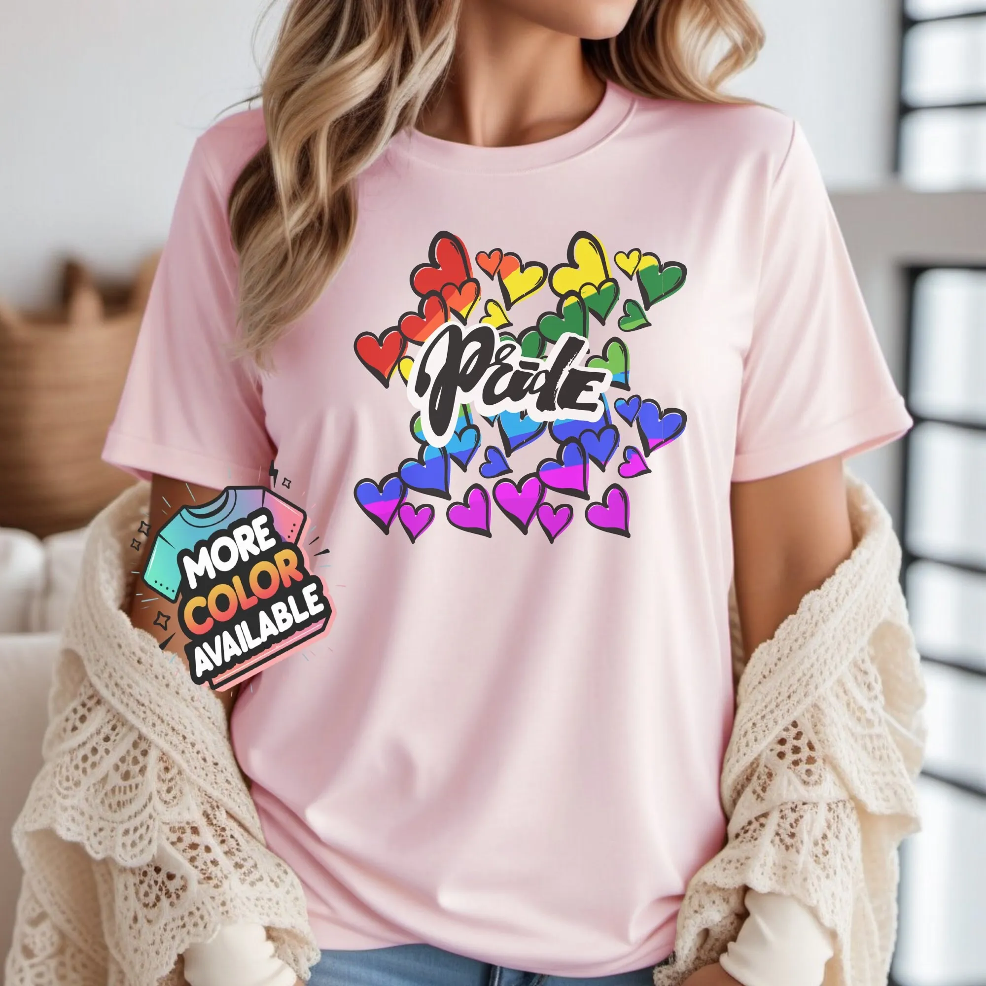 Colorful Pride Hearts T Shirt Lgbtq Supportive Wearable Art Rainbow For All Occasions