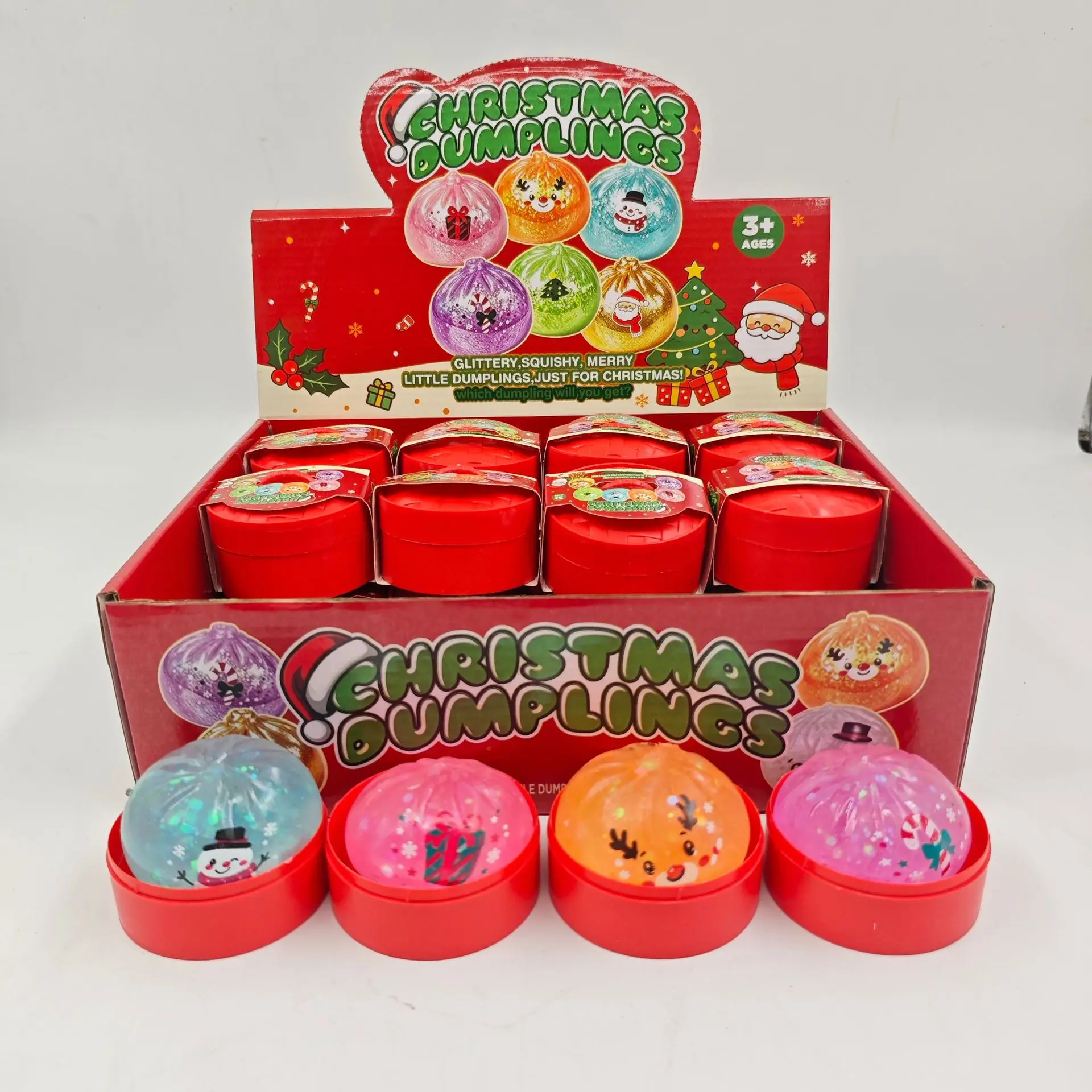 24PCS Christmas TPR 5.5Cm Steamer Bun Squishy Toy, Stress Relief Vent Squeeze Fidget Ornament Small Holiday Gift