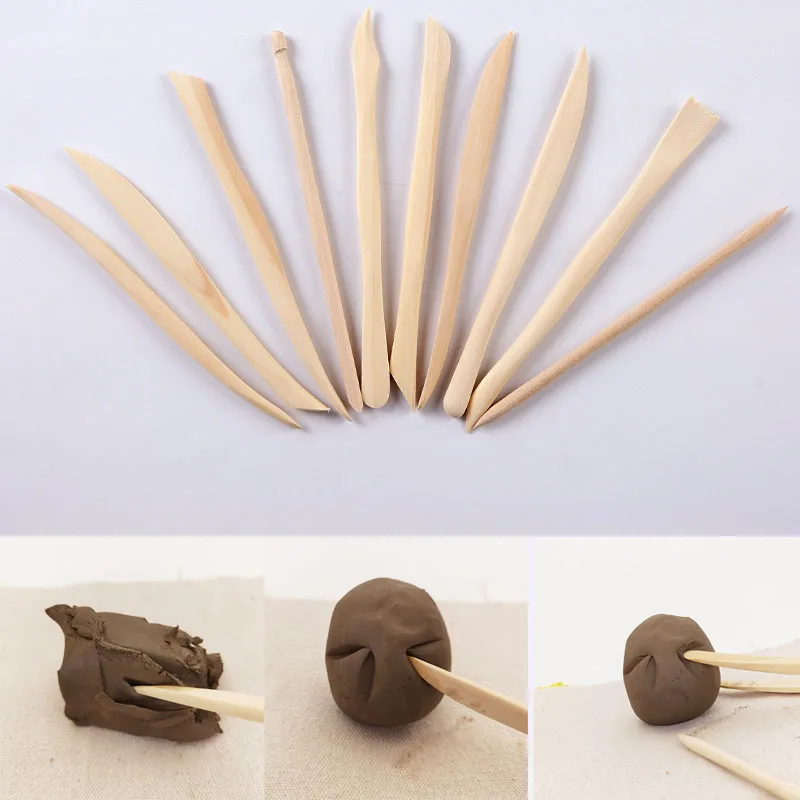 10pcs Thin-limbed Clay Sculpture Knives Ceramic Tools Wooden Children's Handmade DIY Clay Shape Carving and Trimming Knives